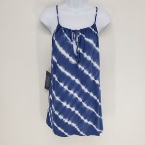 Chaps Tie Dye Tank Top Womens M Medium Blue Cotton Modal Halter Nautical New NWT